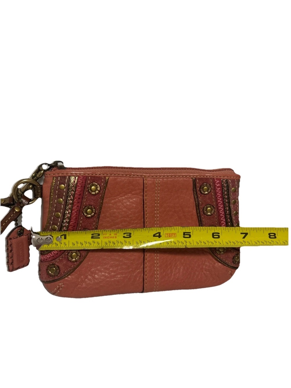 Vintage Coach Rose Pink Studded Pebbled Leather Wristlet - Picture 8 of 11